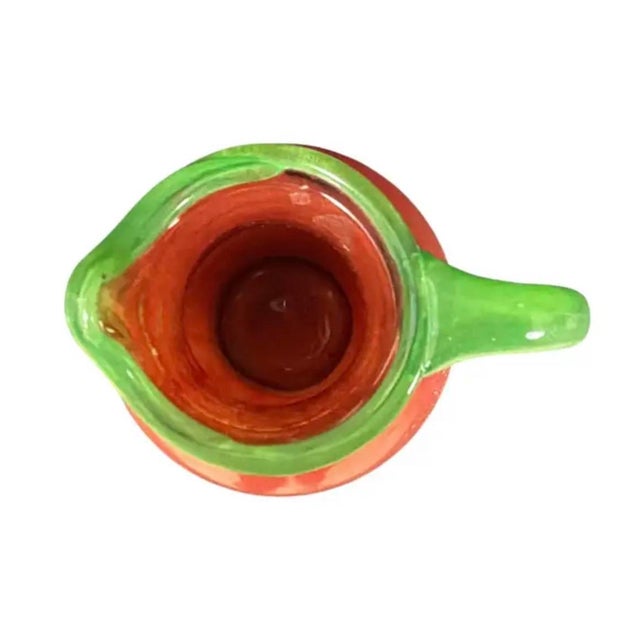 Glass Vintage Murano Art Glass Pitcher, Scavo-Style, Coral-Red & Green For Sale - Image 7 of 9