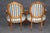French Pair 1920's French Louis XVI Carved Armchairs With Silk Upholstery For Sale - Image 3 of 15