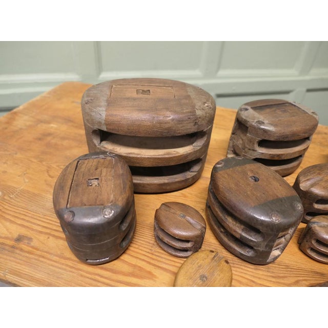 Antique Oak and Ash Ships Blocks, 1800s, Set of 18 For Sale - Image 3 of 9