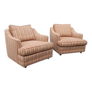 1970s Style Striped Club Chairs - a Pair For Sale
