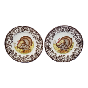 Vintage Spode Woodland Turkey Salad Plates-Set of 2