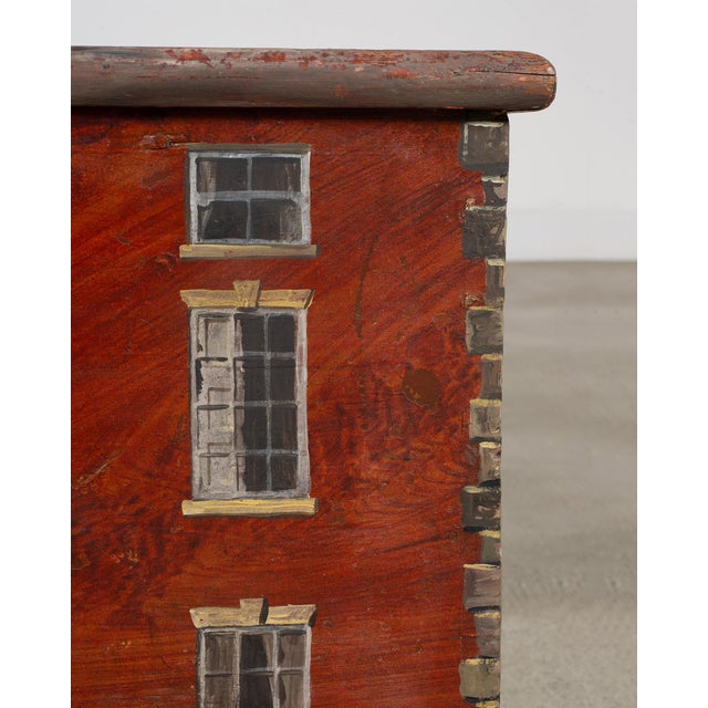 Brick Red 19th Century Country English Chest With House Facade Georgian Trunk For Sale - Image 8 of 18