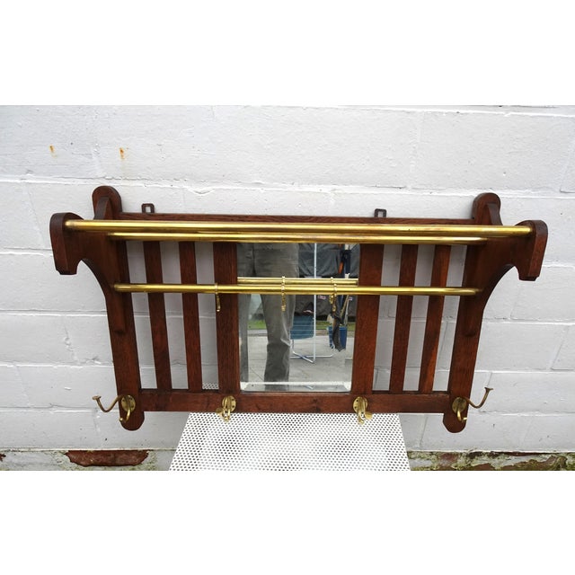 Art Deco Wall Coat Rack in Belgian Oak and Brass, 1920s For Sale - Image 14 of 15