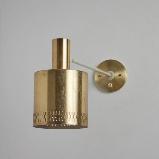 Brass Large 1950s Jo Hammerborg Perforated Brass Wall Lamps for Fog & Mørup - a Pair For Sale - Image 8 of 12