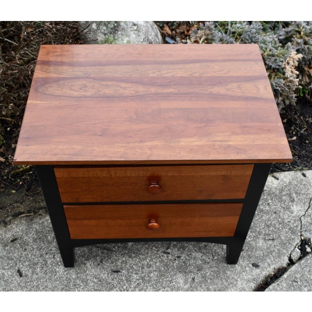 Wood Vtg. Ethan Allen Transitional Style Two Drawer Black & Cherry Nightstand For Sale - Image 7 of 11