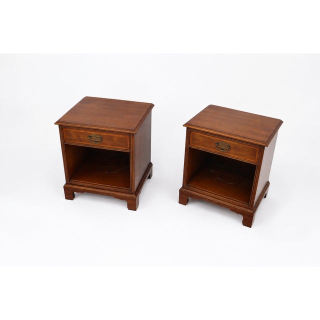 Brown 1980s Pair of Henredon Wood Nightstands With Open Shelves For Sale - Image 8 of 12