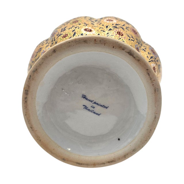 Thai Benjarong 22k Gold Enamel Floral Vase 8" For Sale - Image 13 of 13