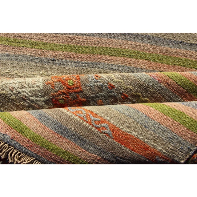 Vintage Turkish Kilim Rug With Stripe Design in Soft Earth Tones 2'9 X 9'7 For Sale - Image 9 of 10