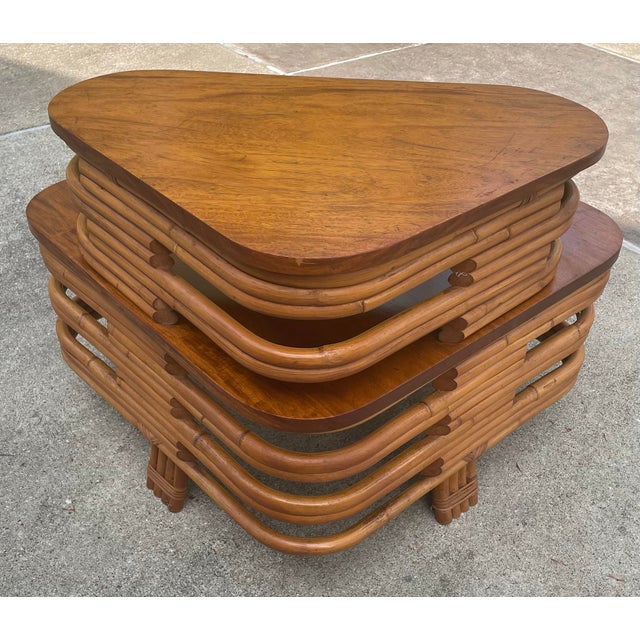 Lovely Paul Frankl style mid century corner side table with two levels. Check out my other rattan furniture including a...