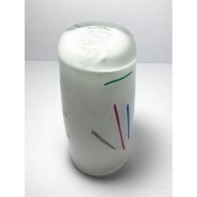 Lowell Duell 1988 Handblown Studio Art Glass Milky White & Pastel Confetti Vase For Sale - Image 9 of 11