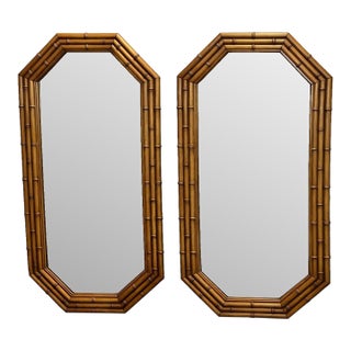 Vintage Faux Bamboo Octagonal Mirrors — 48” Tall Pair, Attributed to Thomasville For Sale