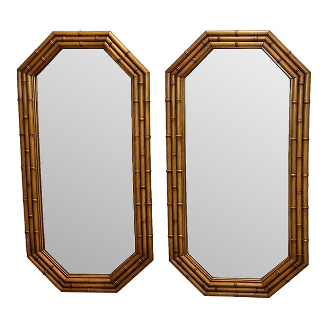 Vintage Faux Bamboo Octagonal Mirrors — 48” Tall Pair, Attributed to Thomasville For Sale
