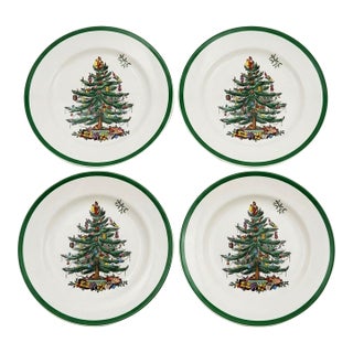 1978 Vintage Spode Christmas Tree Dinner Plates - Made in England - Set of 4 For Sale