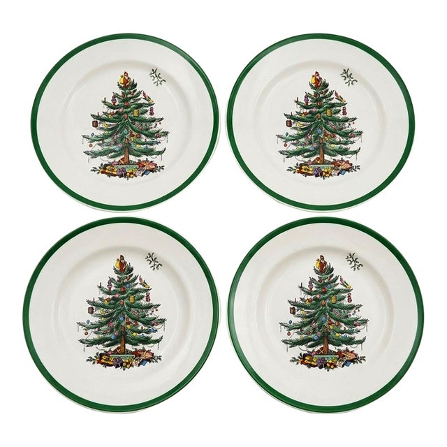 1978 Vintage Spode Christmas Tree Dinner Plates - Made in England - Set of 4 For Sale