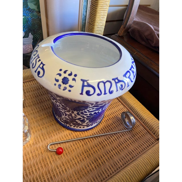 Mid-Century Modern 1960s Cherry Jar Vintage Large Ceramic / Blue & White & Ladle -2 For Sale - Image 3 of 9