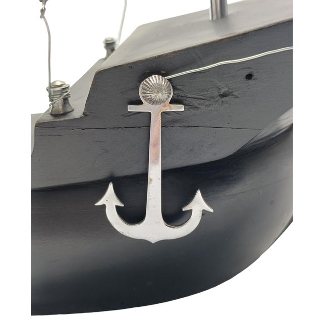 Black Gio Ponti, Black Wood and Hammered Metal Sailing Ship, 1960s, Metal and Compressed Wood For Sale - Image 8 of 10