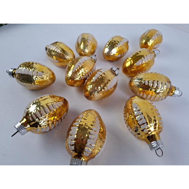 1970s Vintage Czechoslovakian Hand-Painted Golden Glass Christmas Ornaments, 1970, Set of 12 For Sale - Image 5 of 12