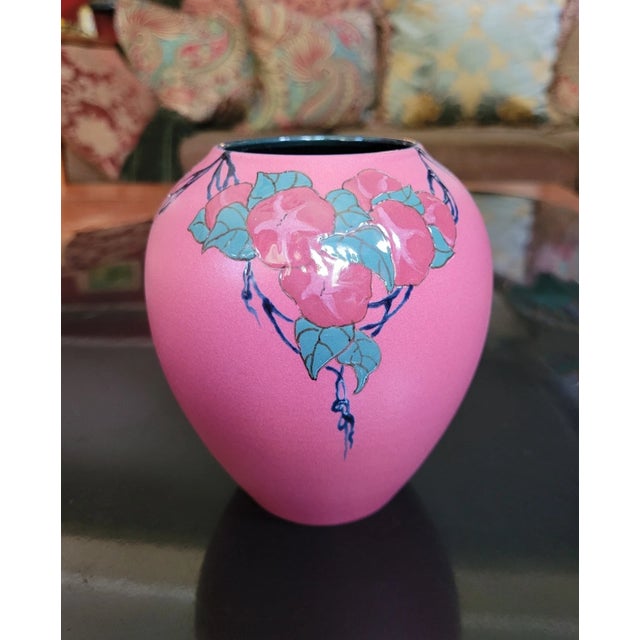 Red Rare 1921 Sara Sax for Rookwood Pottery French Red Glaze Morning Glories Vase For Sale - Image 8 of 14