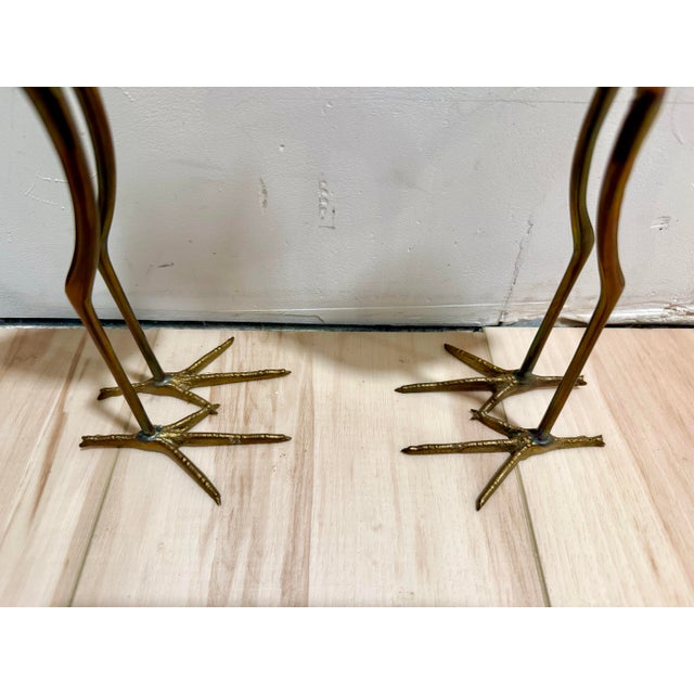 Mid-Century Modern Brass Crane Figurines With Blue Glass Eyes - A Pair For Sale - Image 3 of 8