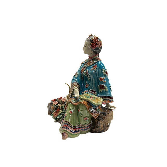 2000 - 2009 Chinese Porcelain Qing Style Dressing Drinking Tea Lady Figure For Sale - Image 5 of 5