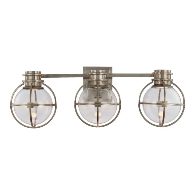 Chapman & Myers for Visual Comfort Signature Gracie Triple Sconce in Antique Nickel with Clear Glass For Sale