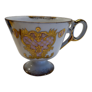 Antique Bohemian-Style Porcelain Tea Cup With Gilt Cartouche, C. 1900