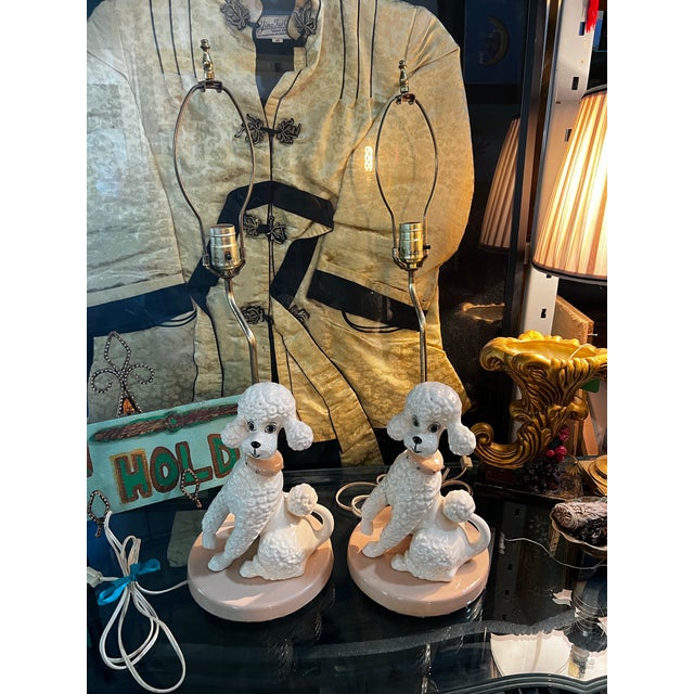 1960s Mid-Century Modern Pink Ceramic Poodle Table Lamps - Pair For Sale - Image 11 of 12
