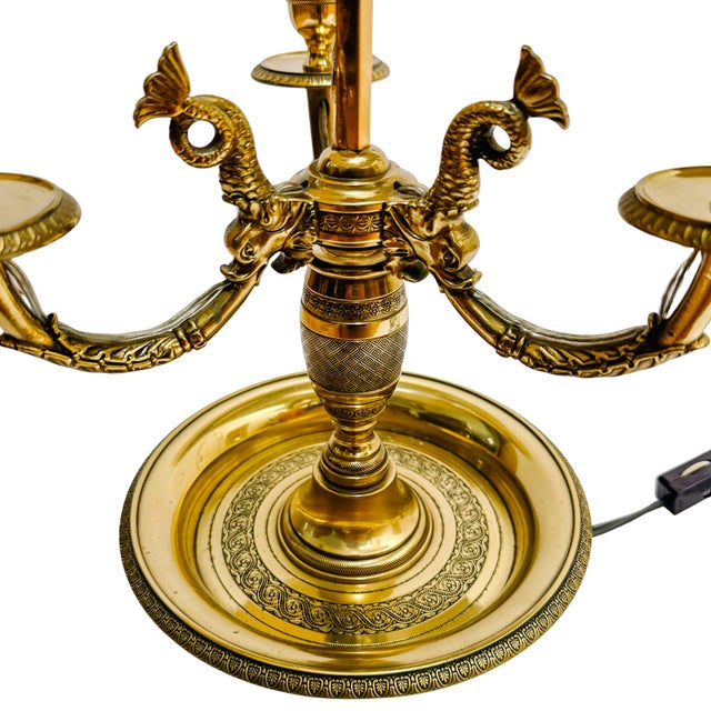Mid 20th Century French Empire Style Three-Light Brass Bouillotte Lamp With Crimson Red Tole Shade For Sale In San Diego - Image 6 of 8