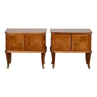 Paolo Buffa-Style Bedside Tables with Glass Top, Set of 2 For Sale