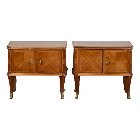 Paolo Buffa-Style Bedside Tables with Glass Top, Set of 2 For Sale