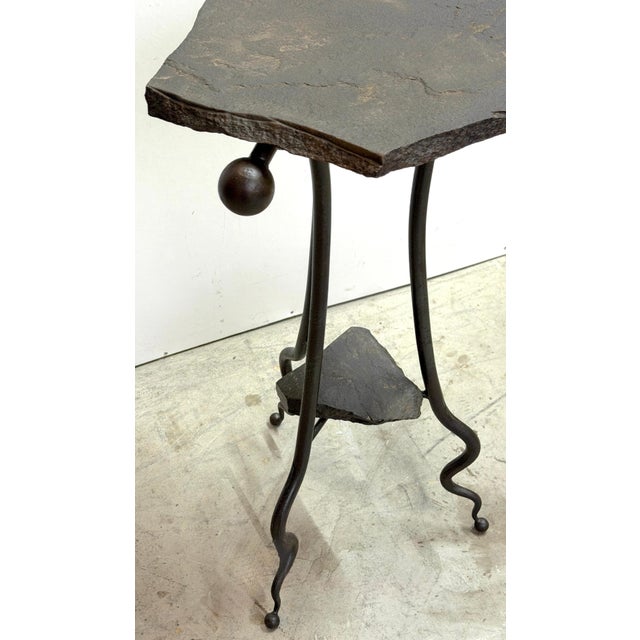 Modern Wrought Iron & Slate Two-Tier Side Table, in the Style of Albert Paley For Sale - Image 11 of 14