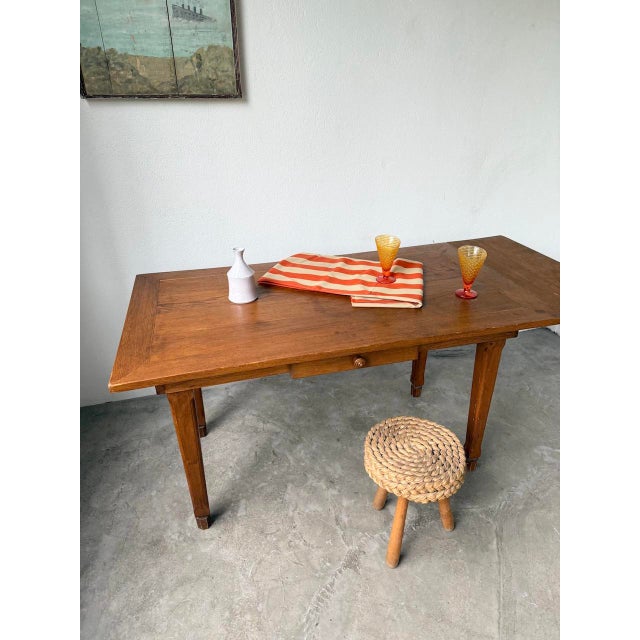Vintage Oak Farm Table with Extension, 1950 For Sale - Image 6 of 18