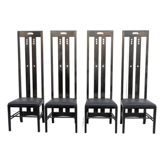 1970s Charles Rennie Mackintosh Style Ingram High Back Chairs — Set of 4 — Postmodern Gothic For Sale