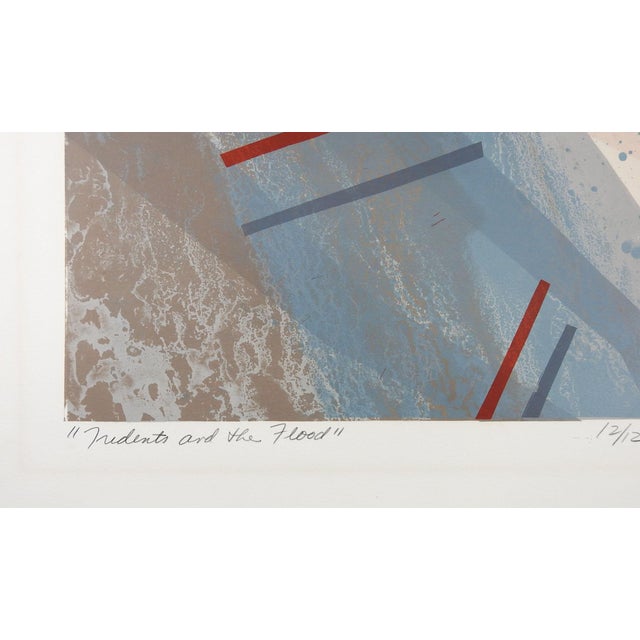 Late 20th century geometric abstract Op Art lithograph on paper "Tridents and the Flood" by Honey Beeman (20th Century)...