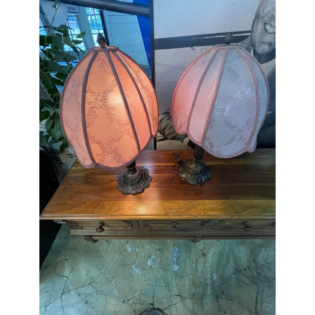 Vintage Boudoir Table Lamp With Pink Fabric Shade For Sale - Image 4 of 4