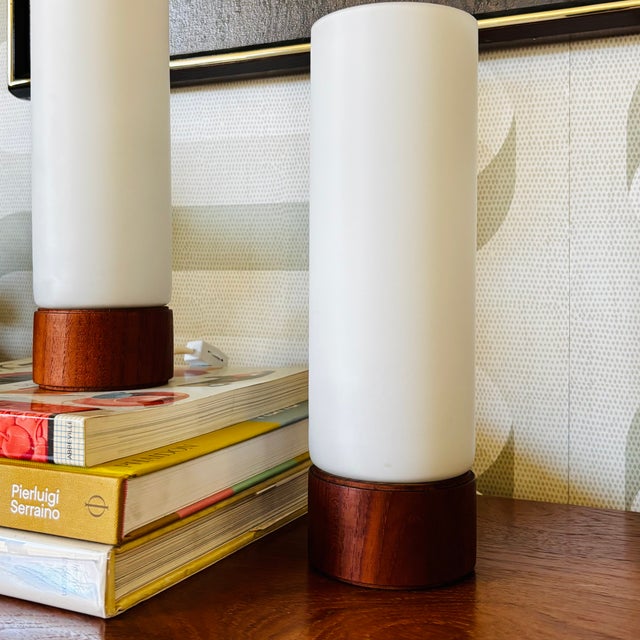 Mid 20th Century Mid Century Teak and Glass Table Lamps - Set of 2 For Sale - Image 5 of 14