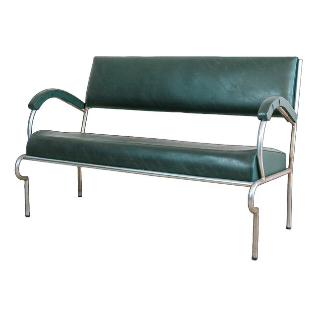 Vintage Bauhaus 2-Seater Sofa in Tubular Steel and Green Skai, 1940s For Sale