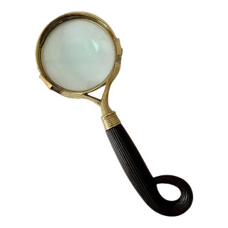 Brass Carved Magnifying Glass with Handle For Sale