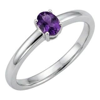 Amethyst Oval Cut Ring 925 Silver, Purple Gemstone Ring Us 7 For Sale