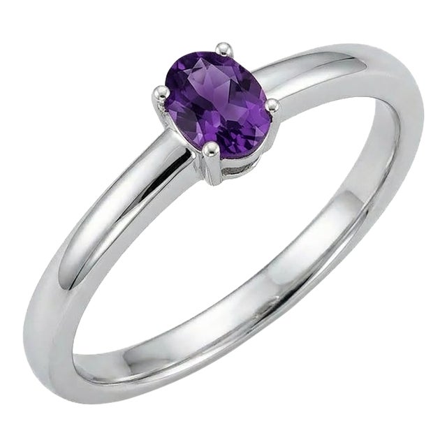 Amethyst Oval Cut Ring 925 Silver, Purple Gemstone Ring Us 7 For Sale