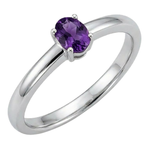 Amethyst Oval Cut Ring 925 Silver, Purple Gemstone Ring Us 7