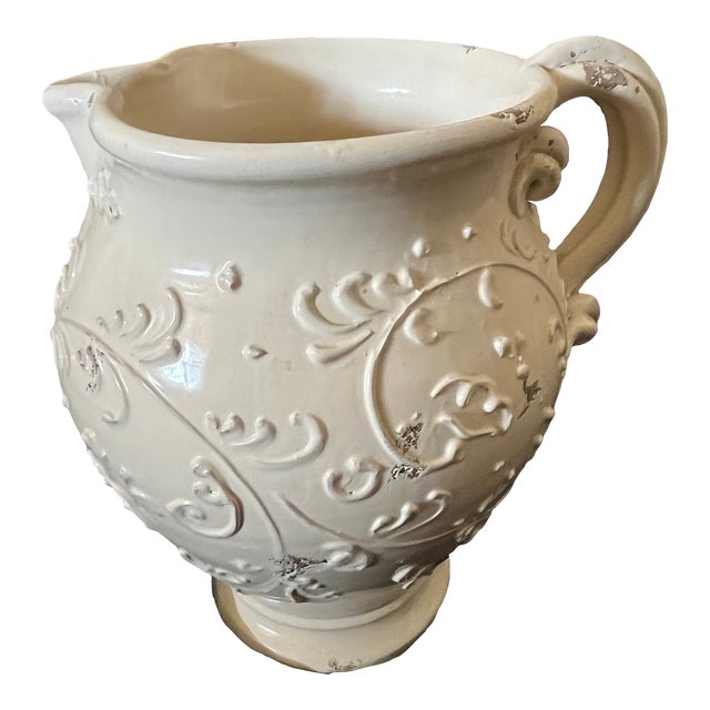 1990s Extra Large Arte Italica Cream Color Rustic Italian Pitcher For Sale