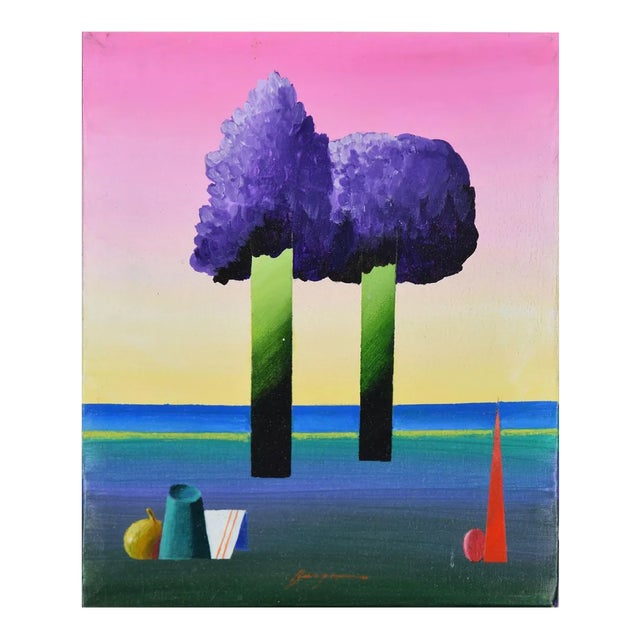 Danilo Bergamo, Geometric Landscape, Original Mixed Media, 1970s For Sale