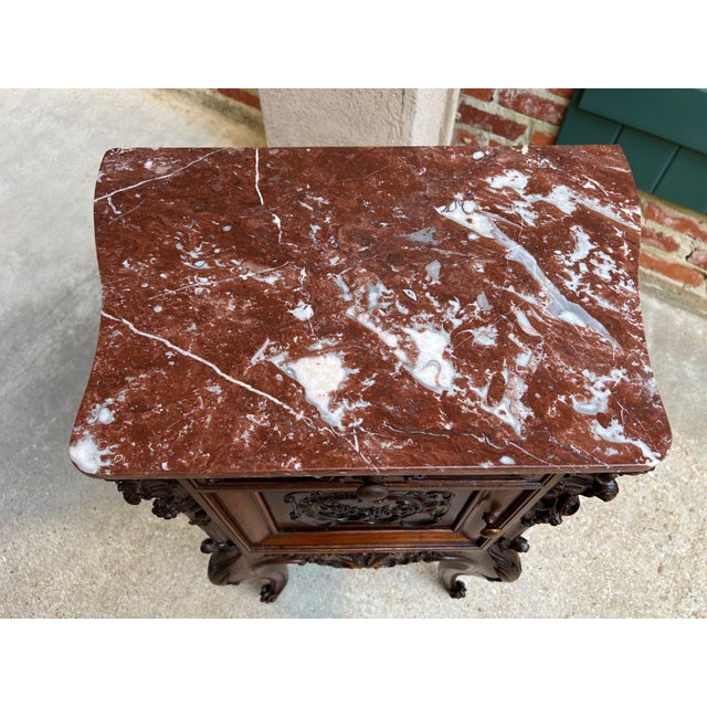 Wood Antique French Nightstand Cabinet Marble Top Louis XV Carved Walnut C1890 For Sale - Image 7 of 18