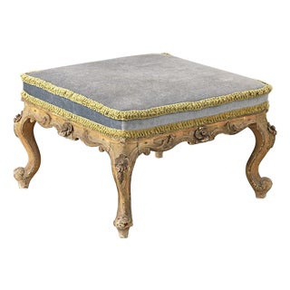 Italian Baroque 18th Century Velvet Upholstered Low Stool For Sale