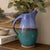 Vintage Studio Pottery Pitcher — Turquoise & Periwinkle Glaze, Hand-Thrown, 9.25” Tall For Sale - Image 4 of 8