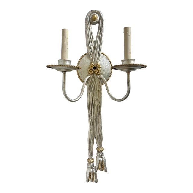 Vintage Originals 22 Silver and Gold Tassel Double Wall Sconce For Sale