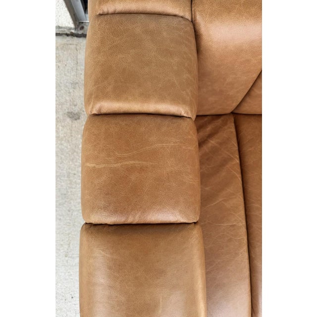 Cb2 Forte 81-Inch Channeled Saddle Leather Sofa With Walnut Base For Sale - Image 14 of 16