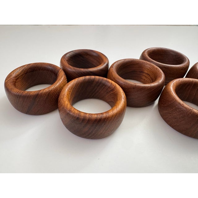 Vintage Mid-Century Modern Sculptural Solid Wood Napkin Rings - Set of 12 For Sale In Seattle - Image 6 of 8