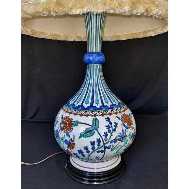 Ceramic 19th Century Iznik-Style Pottery Bottle Vase Converted Lamp / Samson France For Sale - Image 7 of 12